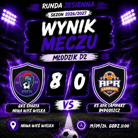 Młodzicy D2 Sparty Nowa Wieś Wielka rozgromili Lampart Bydgoszcz 8:0