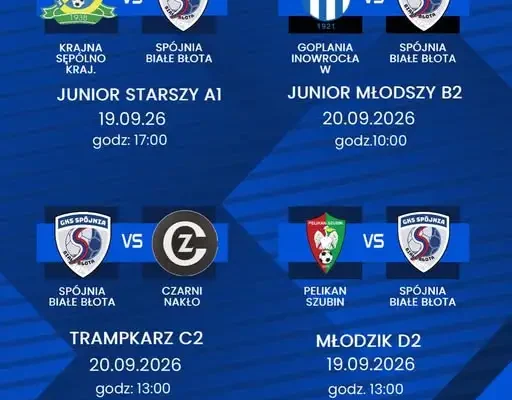 Plan gier najstarszych drużyn Akademii Spójni Białe Błota na weekend