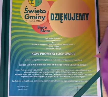 Koło Gospodyń Wiejskich Promyki Łochowice docenione za pomoc w organizacji Święta Gminy Białe Błota
