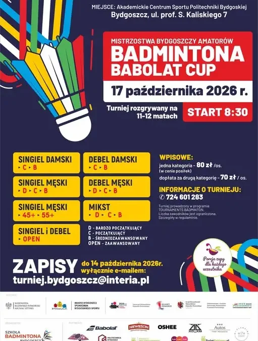 Mistrzostwa Bydgoszczy Amatorów w Badmintonie – zapisy trwają