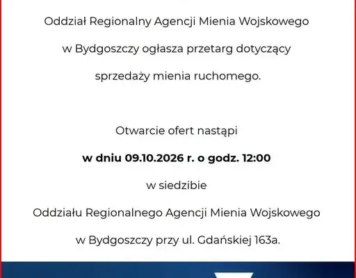 AMW w Bydgoszczy ogłasza przetarg na sprzedaż mienia ruchomego