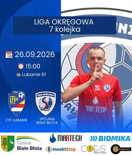 Liga Okręgowa: Spójnia Białe Błota zagra w Lubaniu w 7. kolejce