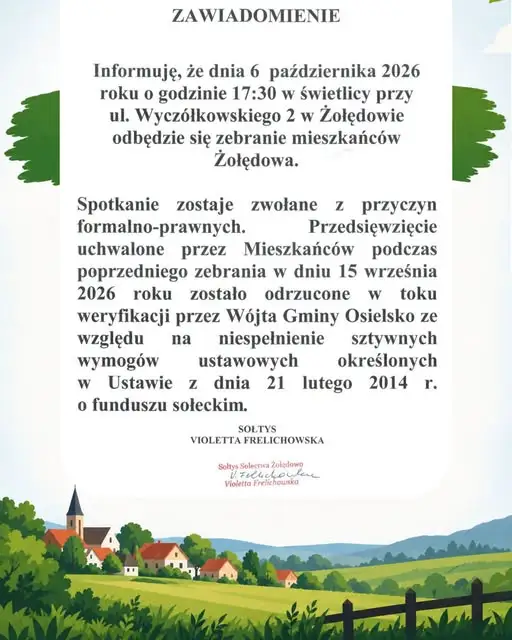 Żołędowo: ponowne zebranie mieszkańców 6 października. Chodzi o fundusz sołecki