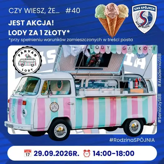 Lody za 1 zł dla kibiców Spójni Białe Błota – akcja trwa dziś do 18:00