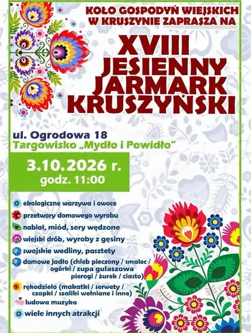 XVIII Jesienny Jarmark Kruszyński – zaproszenie od sołtysa