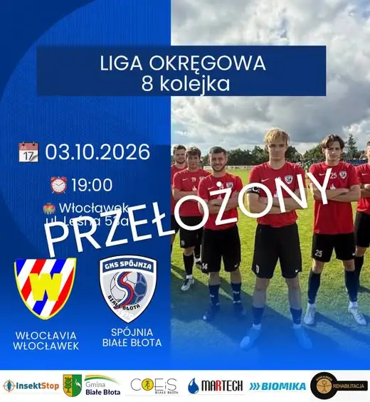 Mecz Spójni Białe Błota przełożony – kibice mają wolny weekend