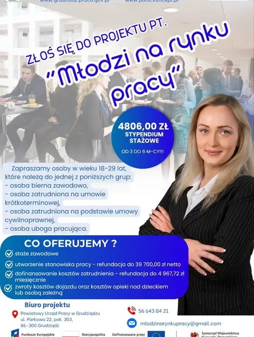 „Młodzi na rynku pracy” – staże i refundacje dla firm z Kujaw i Pomorza