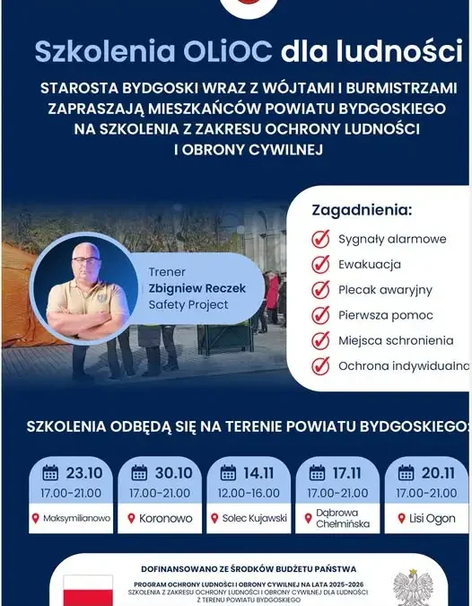 Bezpłatne szkolenia z ochrony ludności dla mieszkańców Powiatu Bydgoskiego