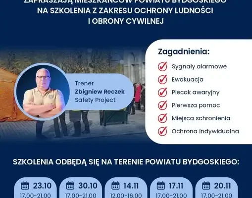 Bezpłatne szkolenia z obrony cywilnej dla mieszkańców powiatu bydgoskiego