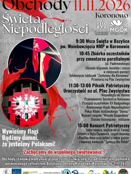 Koronowo zaprasza na obchody Narodowego Święta Niepodległości 11 listopada