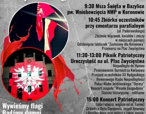 Koronowo zaprasza na wspólne świętowanie 11 listopada – w programie msza, marsz i piknik patriotyczny