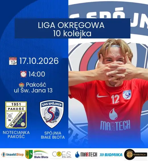 Spójnia Białe Błota jedzie do Pakości po zwycięstwo w 10. kolejce ligi okręgowej