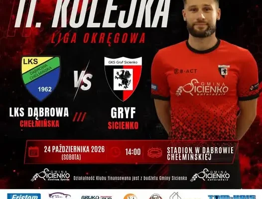 Gryf Sicienko zagra na wyjeździe z LKS Dąbrowa Chełmińska