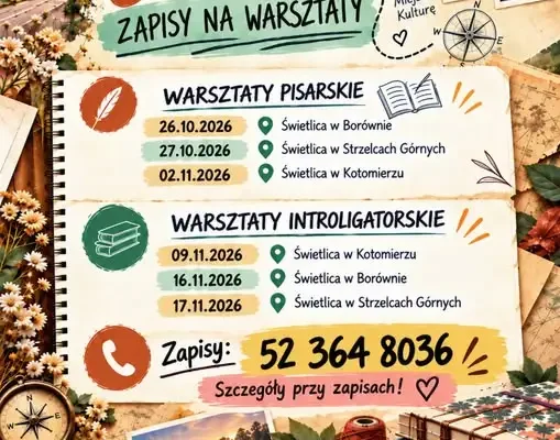 Tour de culture: warsztaty pisarskie i introligatorskie w świetlicach gminy Dobrcz