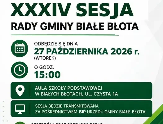 XXXIV Sesja Rady Gminy Białe Błota – transmisja online 27 października