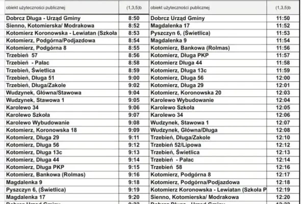 Nowa linia autobusowa 107 w gminie Dobrcz – sprawdź rozkład jazdy