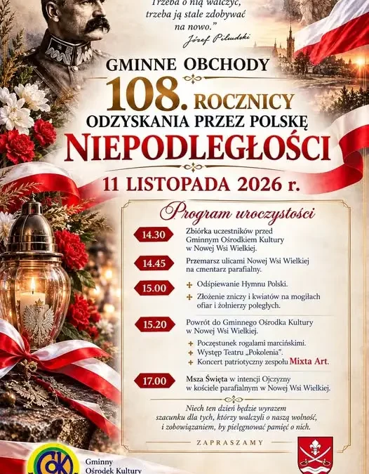 Gminne obchody Święta Niepodległości w Nowej Wsi Wielkiej – 11 listopada 2026