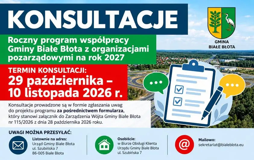 Gmina Białe Błota konsultuje program współpracy z NGO na 2027 rok