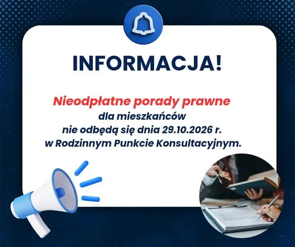 Odwołane porady prawne w Gminie Koronowo – 29 października 2026